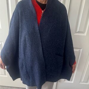 Ann Taylor Factory Navy Textured Scarf Cardigan Poncho
